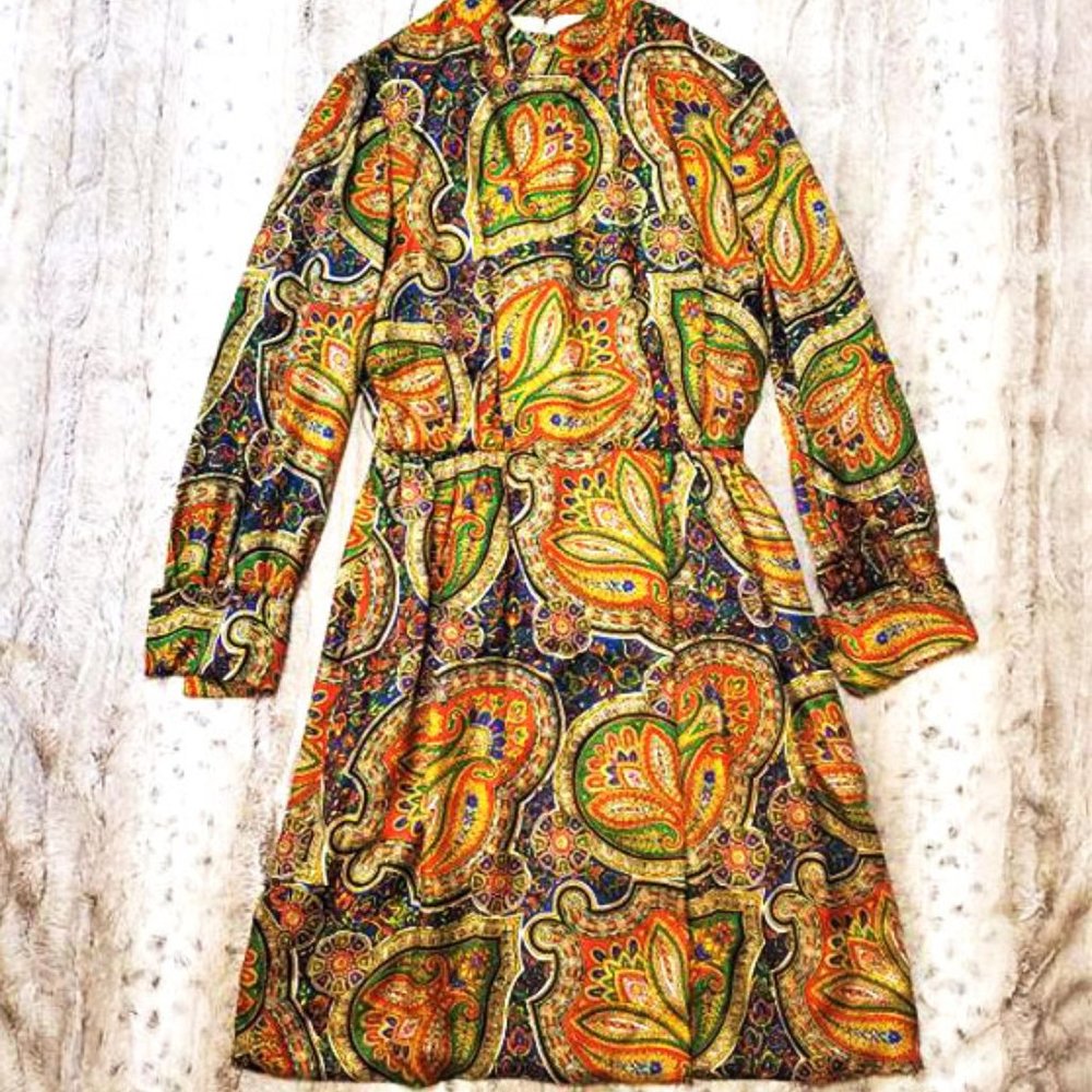 Vintage Leo Narducci 60s Paisley Mini Dress - Picture 5 of 15